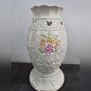 Irish Belleek Floral Ceramic Lamp Set
